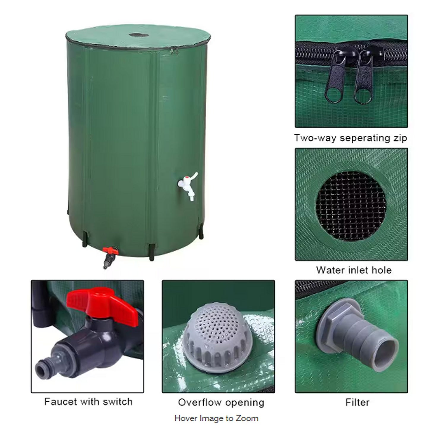 Karl home 100 Gal. Green Rainwater Barrel, Collapsible Water Barrell, NIB