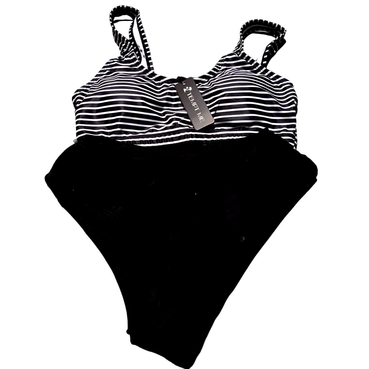 2-Piece Scoop Neck Bikini Crop Top Swimsuit Sporty High Waisted Bathing Suit, SM