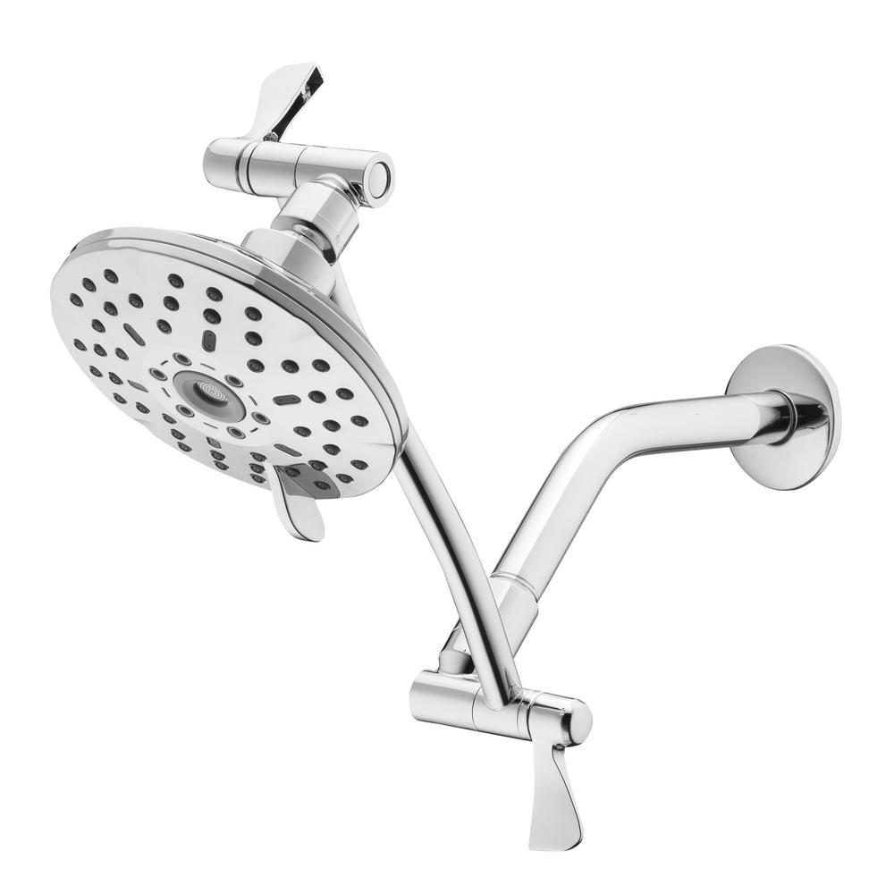 3-Spray Patterns, 1.8 GPM 5.4 Wall Mount Fixed Shower Head, Adj. Arm in Chrome