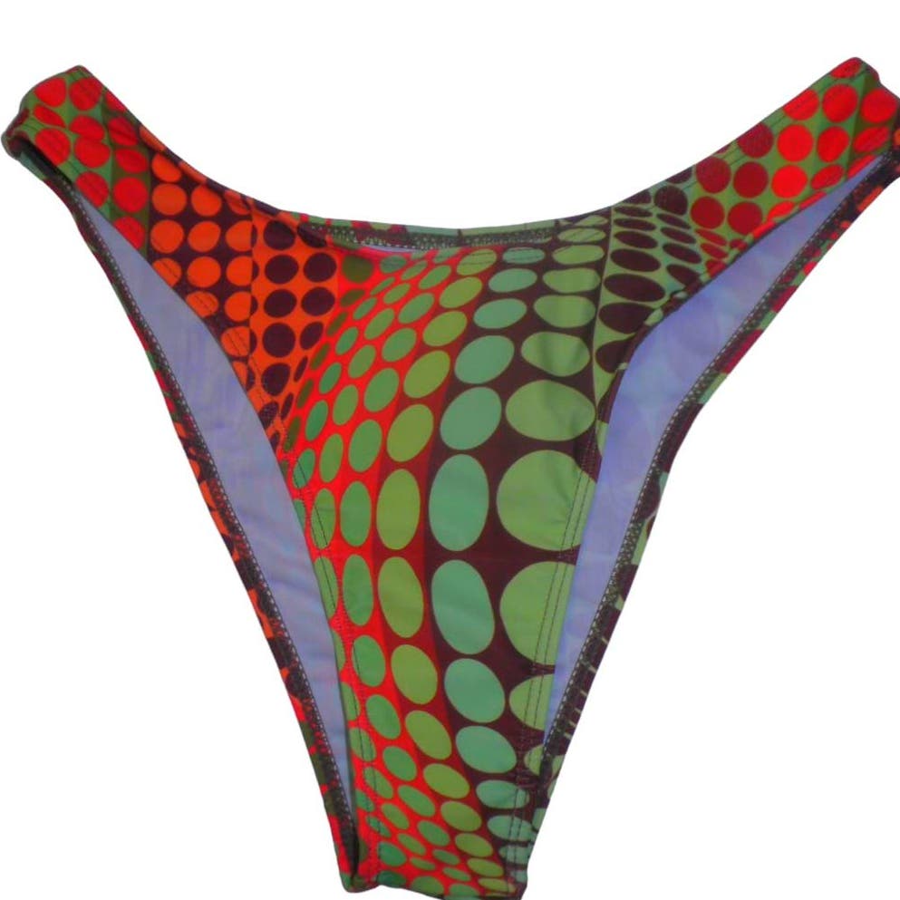 Digital Geometric Print Ombre Triangle Bikini Bottoms, Size Medium