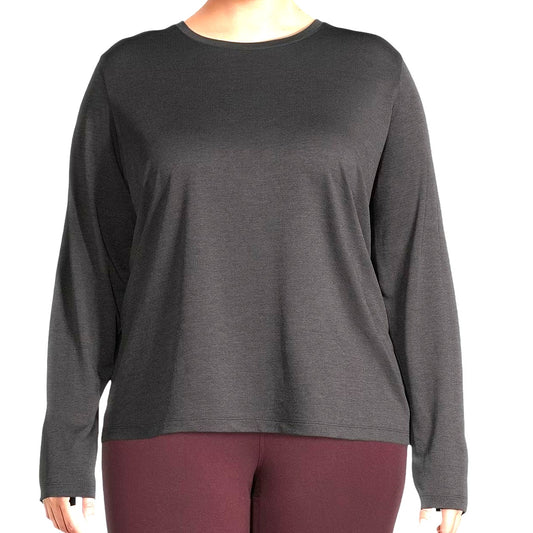 Xersion Womens Crew Neck Long Sleeve T-Shirt Plus Size, Gray, 3XL (22W)