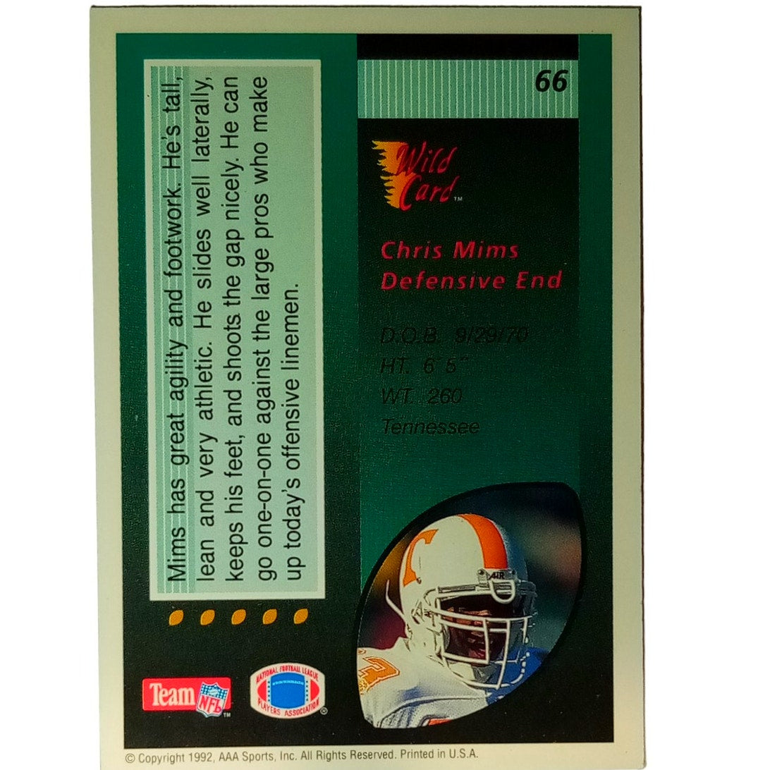 1992 Team NFL, AAA Sports, Inc., Wild Card Chris Mims #66 Rookie RC