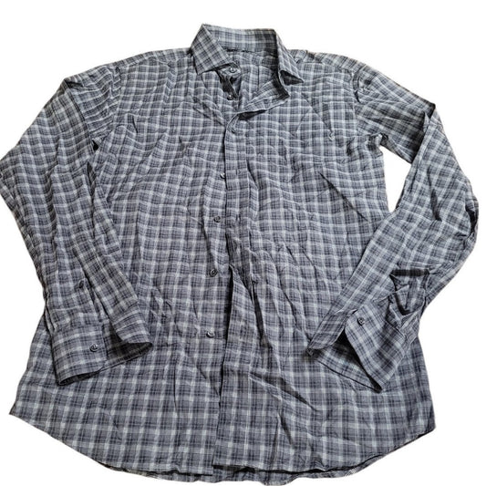 Ralph Lauren, Made in Italy, Plaid Gray Button Down Shirt, Gray, Medium