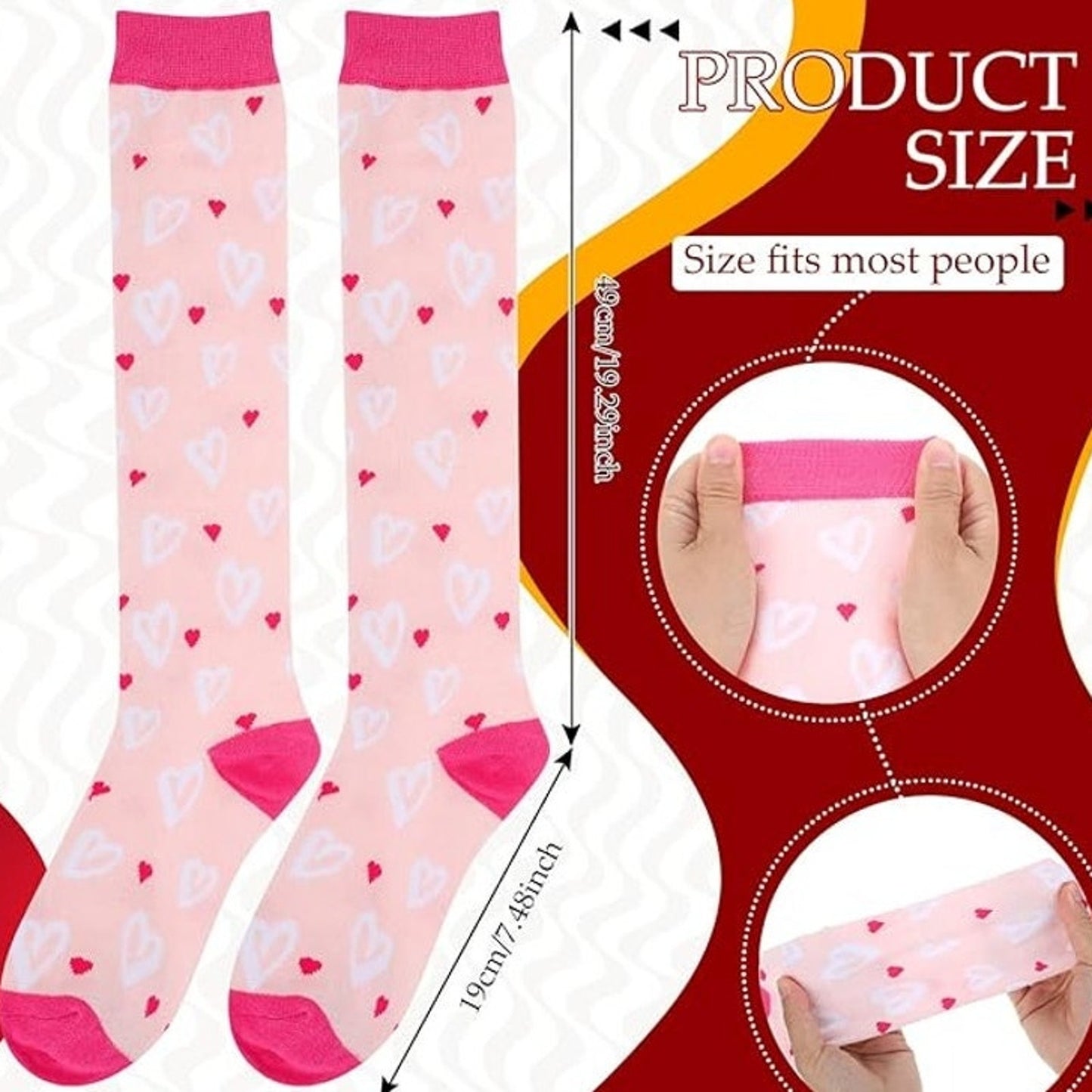 3 Pairs Jeyiour Heart/Love/Sweatheart Knee-High Socks, One Size (Shoe Size 5-9)