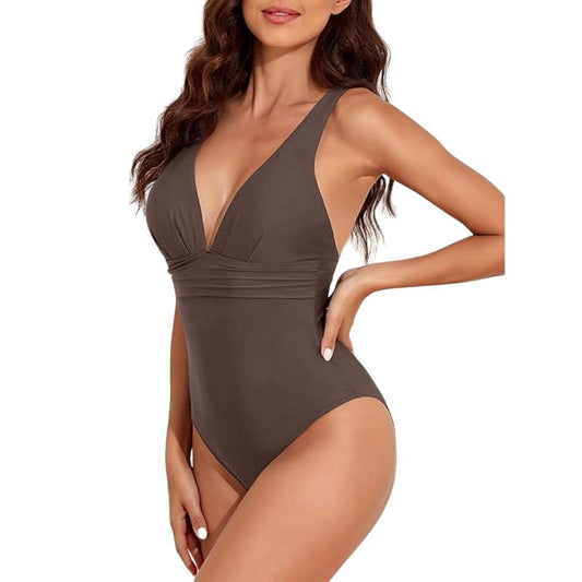 Women's One Piece Swimsuits Racerback Swimwear Slimming Suit Coffee Large