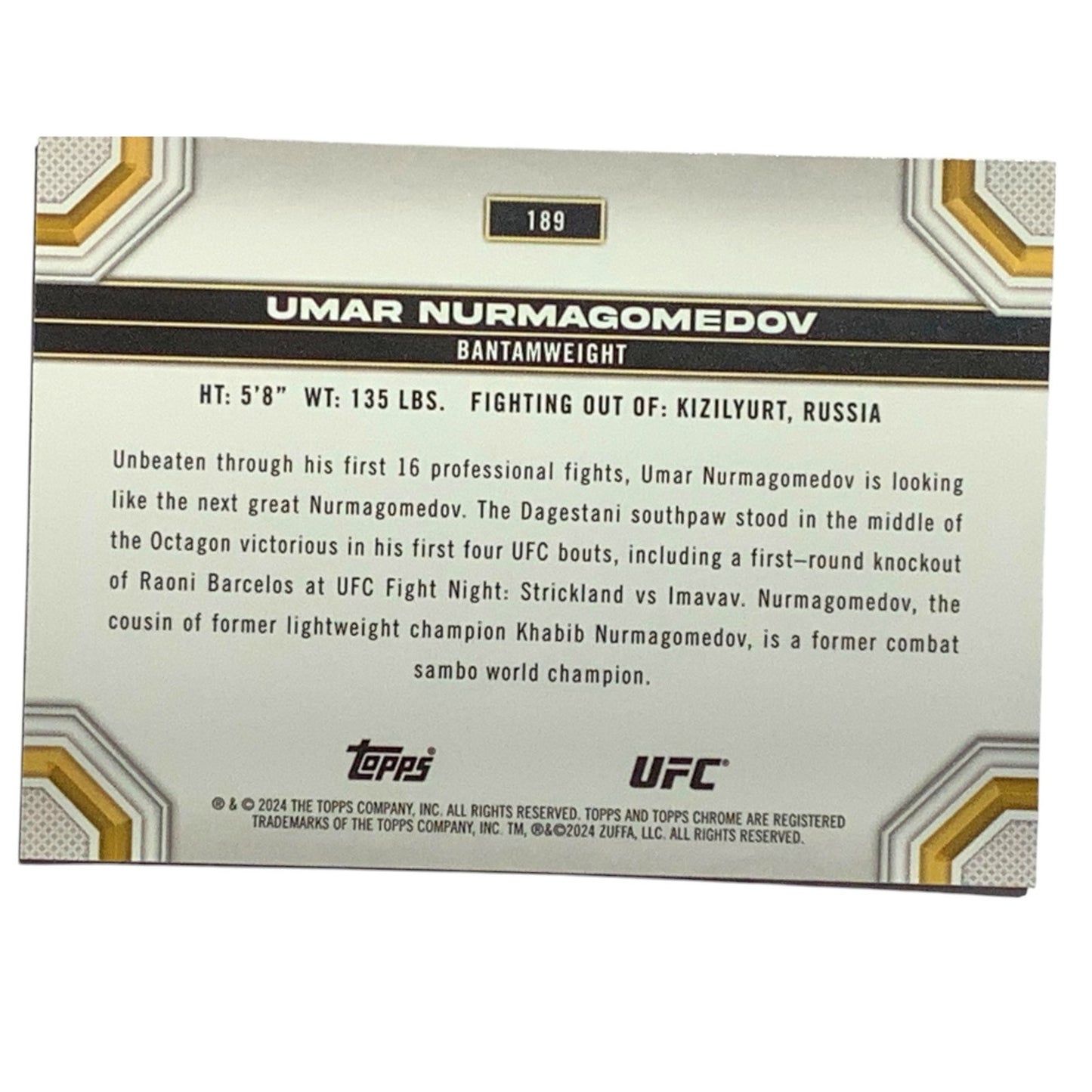 Umar Nurmagomedov, UFC Heavyweight, Card 189, 2024 Topps Chrome UFC, NM+