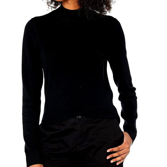 Women's Lightweight Mockneck Sweater, Black, Medium (Cotton, Modal, Poly)