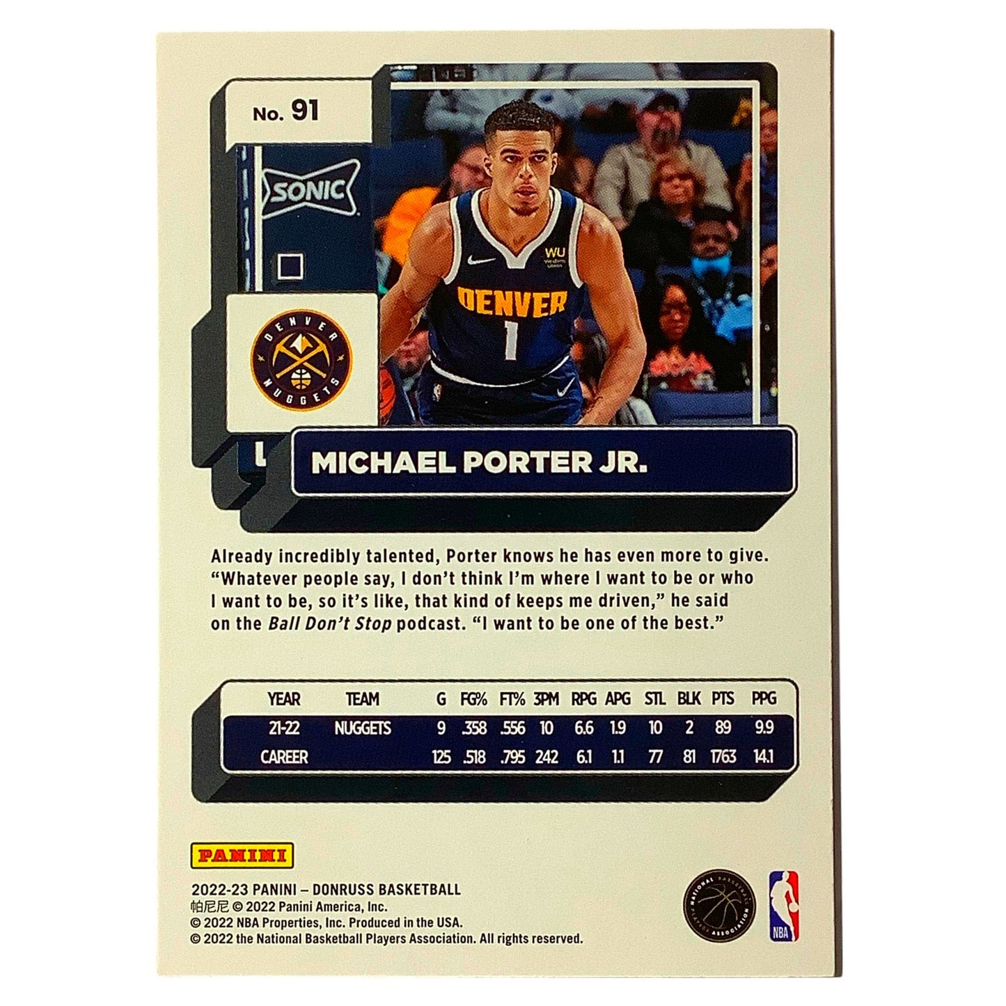 Michael Porter Jr., Denver Nuggets, Card #91, 2022-23 NBA Panini Donruss NM+