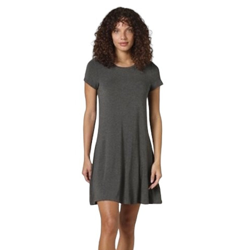 Women's Short-Sleeve Scoop Neck A-Line Swing Dress, Charcoal Heather, X-Small