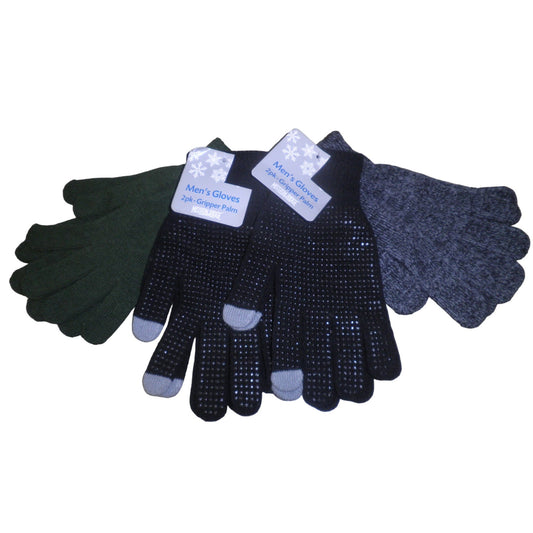 Mens Mission Ridge 4-pack Knitted Gloves, 2 Gripper Palm Gloves and 2 Regular.