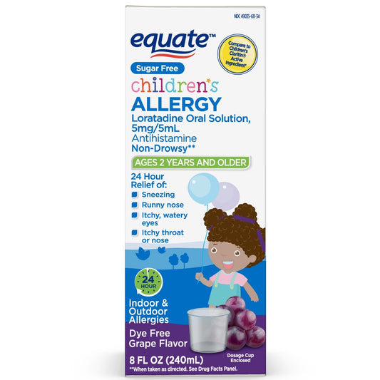 Equate Children's Loratadine Sugar Free Grape Allergy Relief Oral Solution, 8 oz