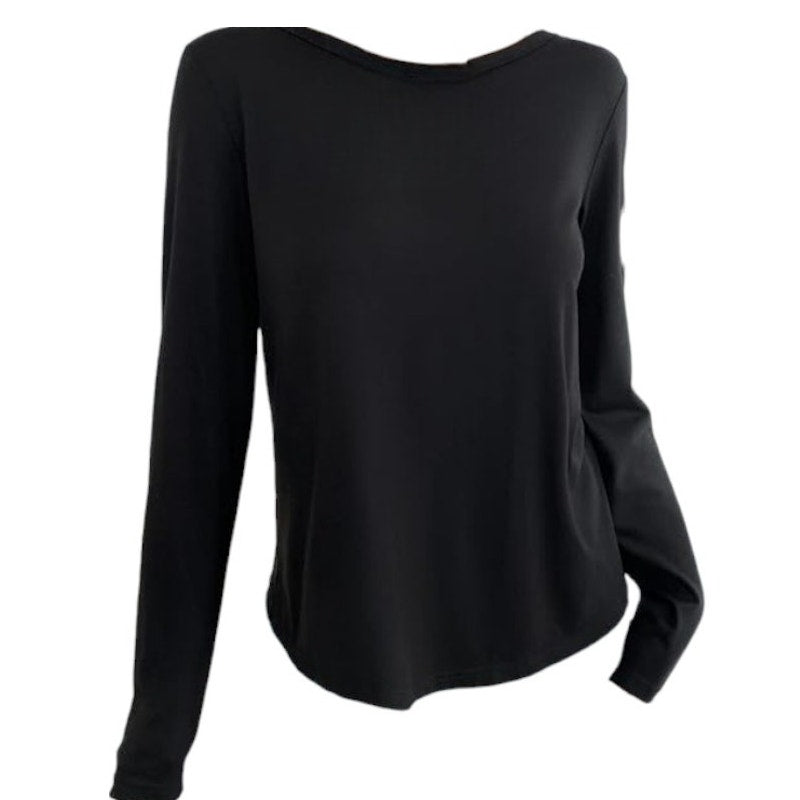 Verdusa Twist Backless Solid Long Sleeve Open Back Tee Shirt Top, Black, XL