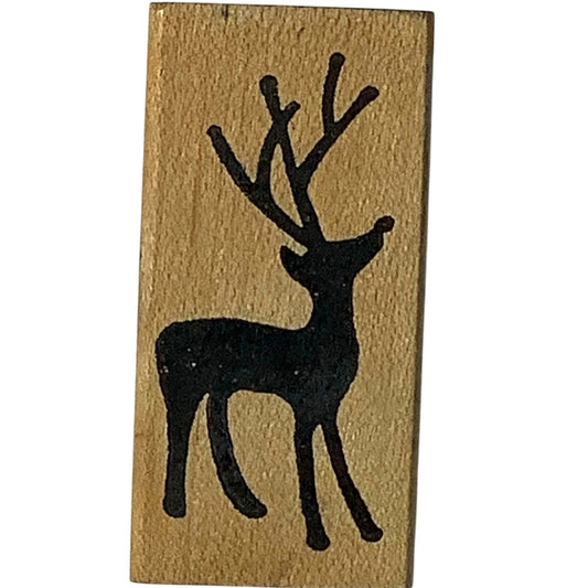 Vintage 2" x 1" Wooden SavvyStamps Reindeer Rubber Stamp 1-3/4" x 7/8"