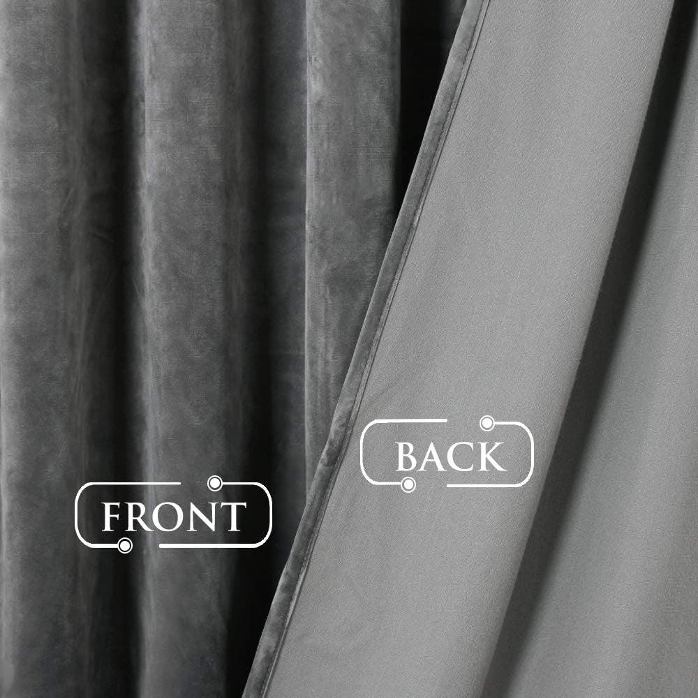 StangH Velvet Room Darkening Sound Reducing Curtains, Grey, W52 x L90, 2 Panels