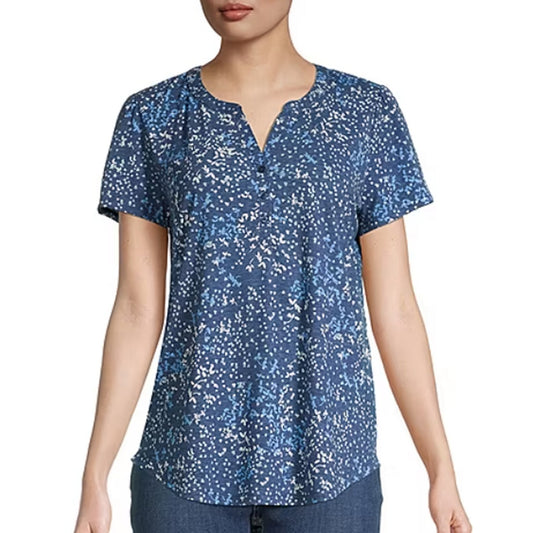 Liz Claiborne Women's Plus Size Split Crew Neck Short Sleeve Blouse, Indigo 5XL