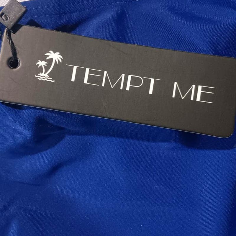 Tempt Me Navy Blue Two Piece Tankini One Shoulder Swim Top w/ Shorts L (12-14)