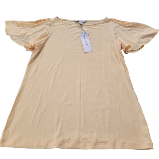 Liz Claiborne Round Neck Short Flutter Sleeve Blouse, Apricot Sherbet, SM (4-6)