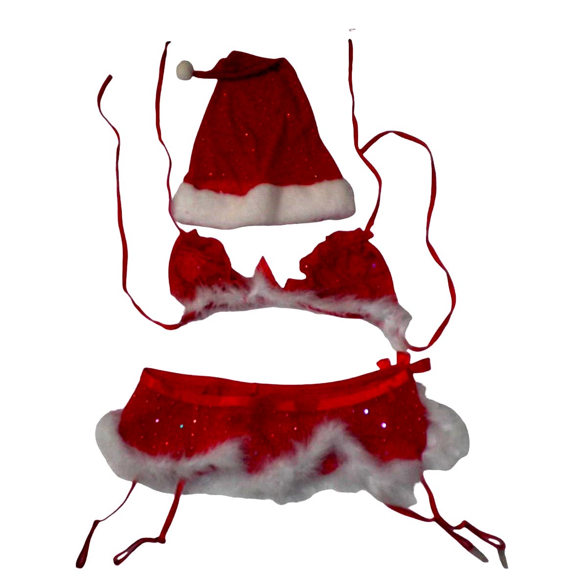 Lingerie Set, Sexy Santa Babydoll Teddy, 3 Piece Set - Skirt, Bra, Hat, Medium