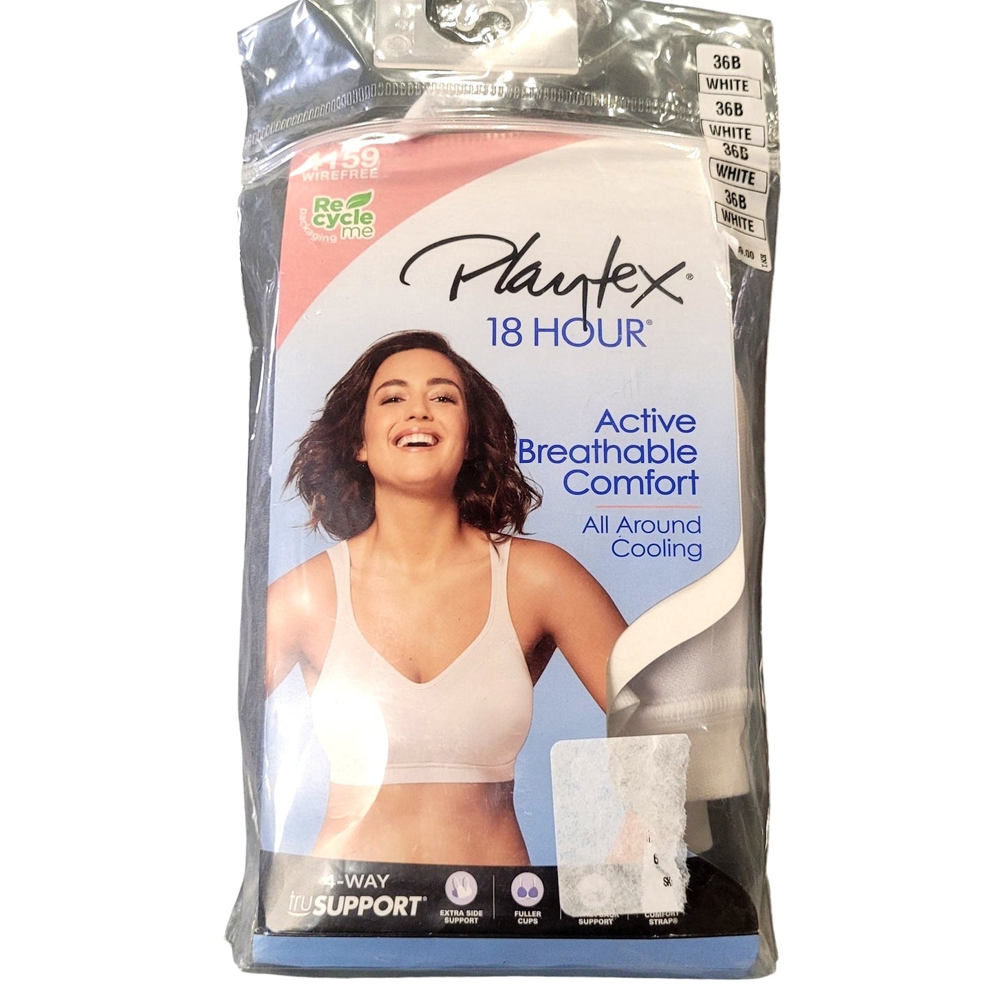 PLAYTEX Women's 18 Hour 4159 Active Breathable Comfort Wireless Bra, White, 36B