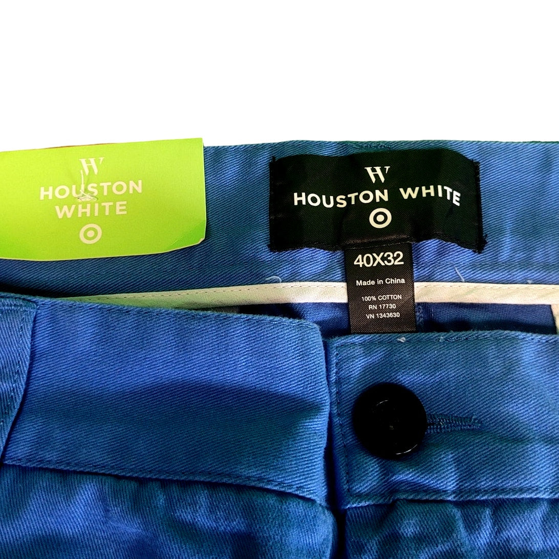 Men's Houston White, Single Pleated, Wide Leg, Chino Pants 40 x 32, Palace Blue