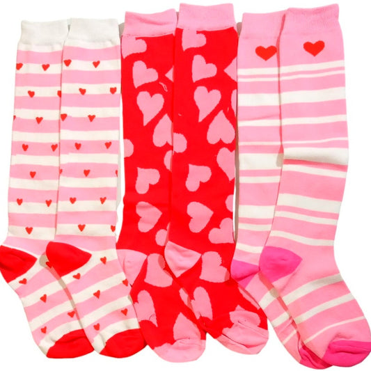 3 Pairs Jeyiour Heart/Love/Sweatheart Knee-High Socks, One Size (Shoe Size 5-9)