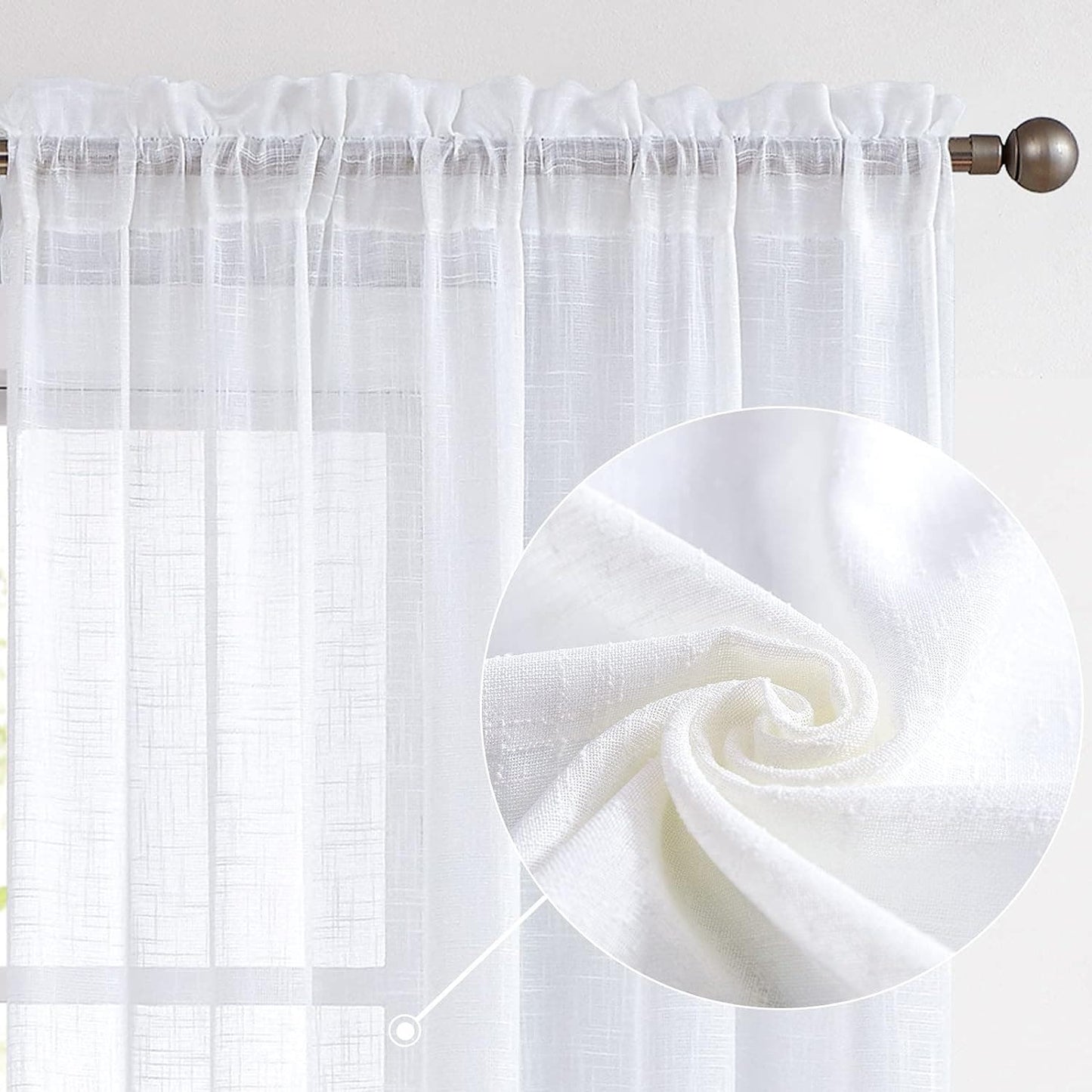 White Weave Sheer Curtains, 2 Panels @ 52"W x 108"L, Rod Pocket or Back Tab