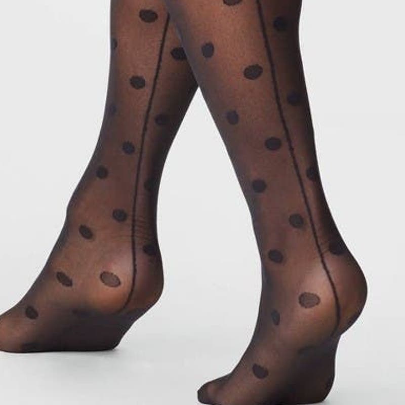 Women's Polka Dot Back Seam Thigh Highs - a New Day™ Black M/L