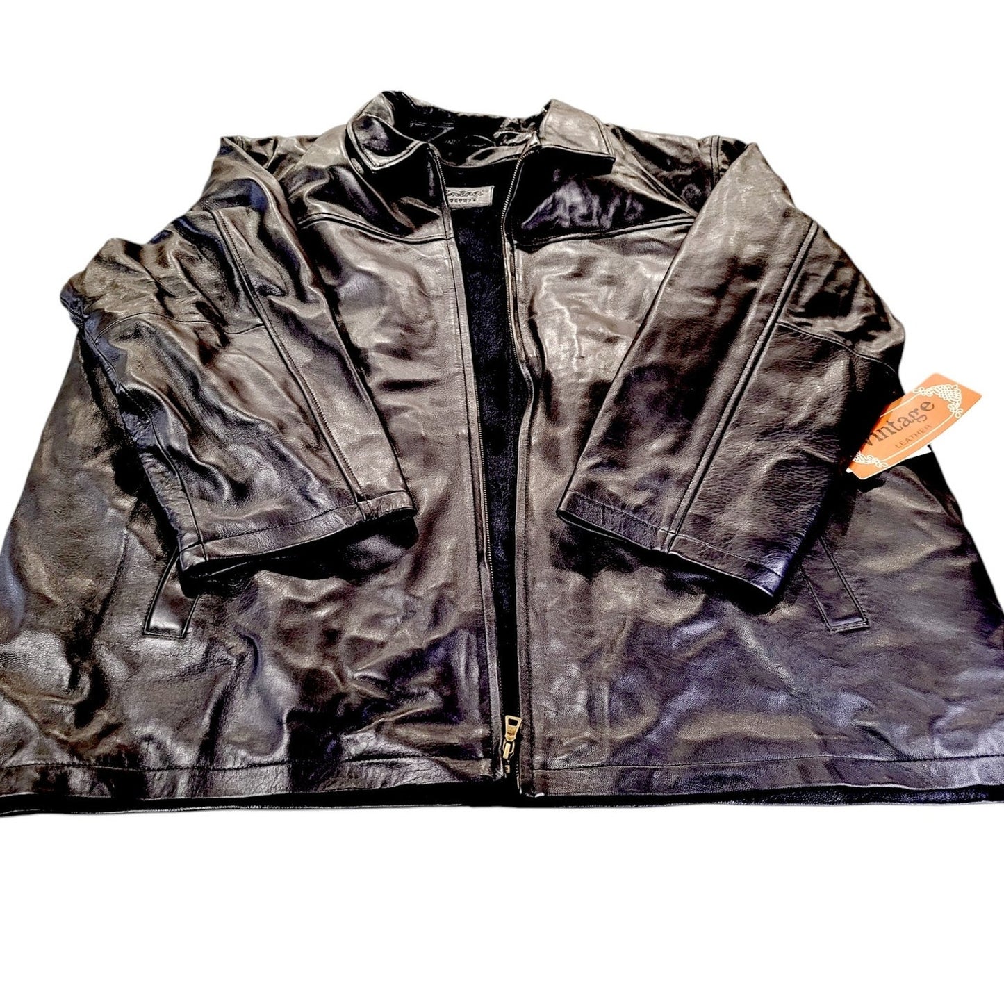 Vintage Leather Lambskin Bomber Jacket with Zip Out Lining, Black, 5X