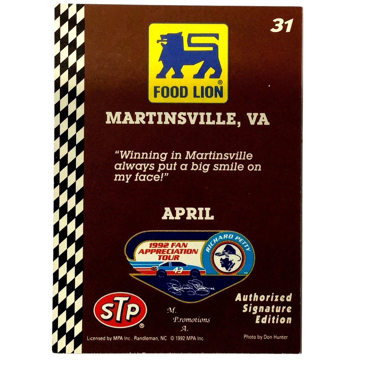 1992 Richard Petty Fan Appreciation, APR Martinsville VA, Food Lion STP MPA #31