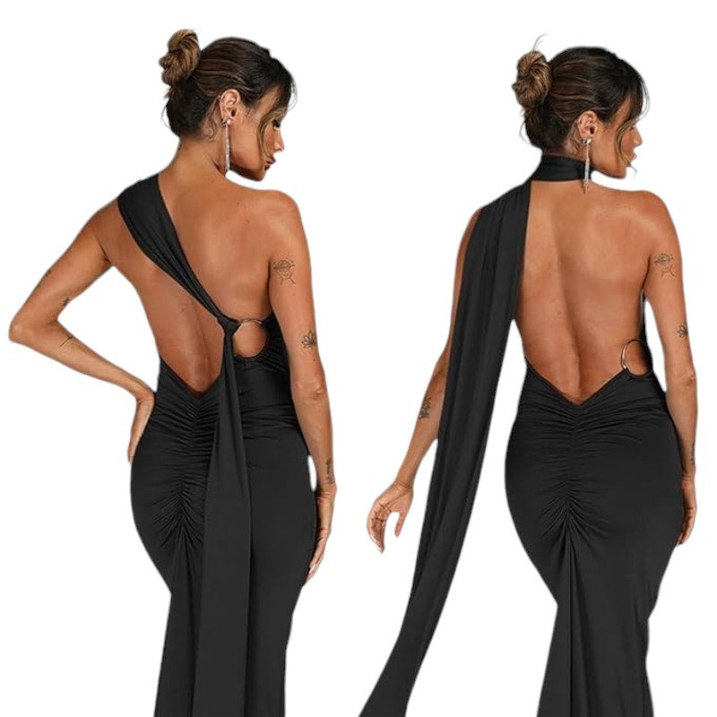 Abyovrt Women Sexy Backless Dress Bodycon Sleeveless Open Back Maxi Dress Going Out Elegant Party Cocktail Long Dress, Black, S, NWT