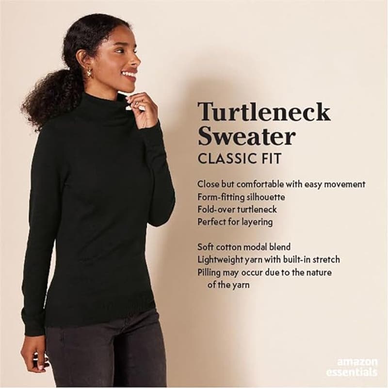 Women's Classic-Fit Lightweight Long-Sleeve Turtleneck Sweater, XL