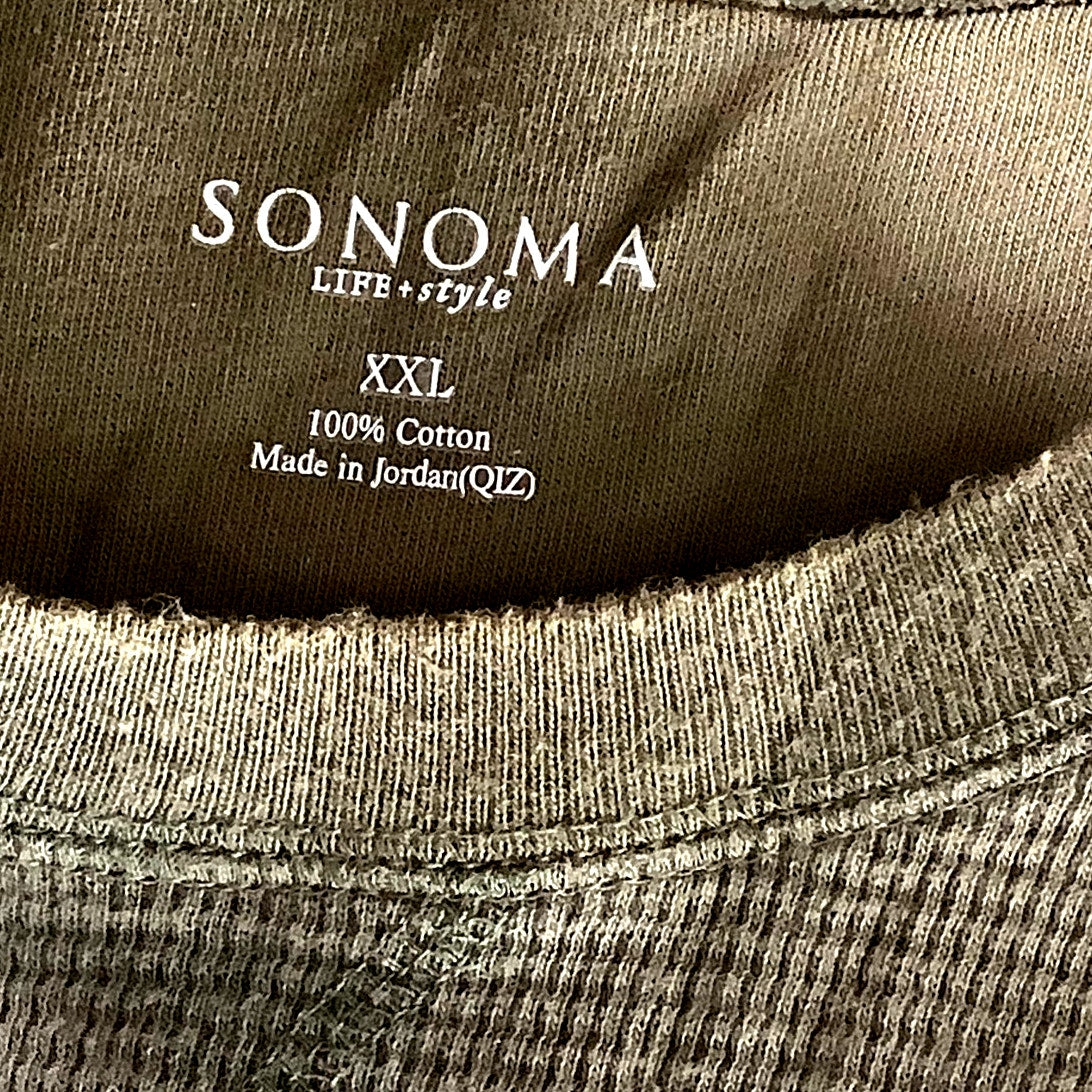 Sonoma Men's Long Sleeve Shirt, XXL, Crew Neck, Olive Drab Green, 47-51" Chest