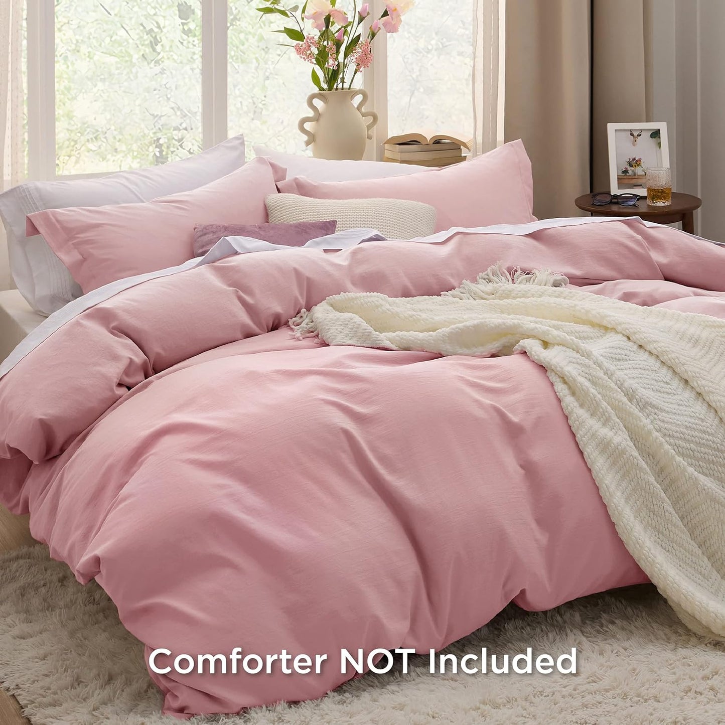 BedSure Pink Duvet Cover King Size (104x90) & 2 Pillow Shams - Soft Prewashed