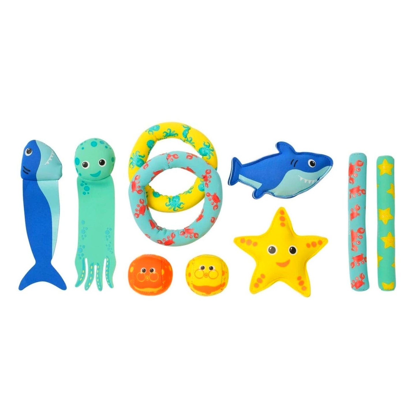 10 Pool Dive & Play Toys, Reef Gang, 2 @ Sticks, Balls, Streamers, Rings & 3D