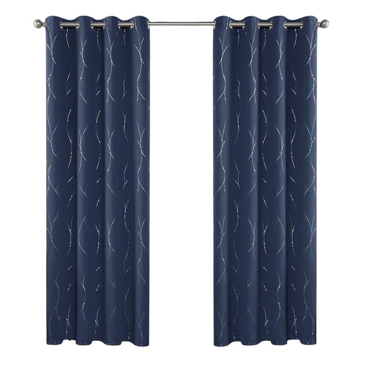 BUHUA Navy Blackout Curtains, 52 x 84 Inch, Navy Blue, 2 Panels w/ Tiebacks