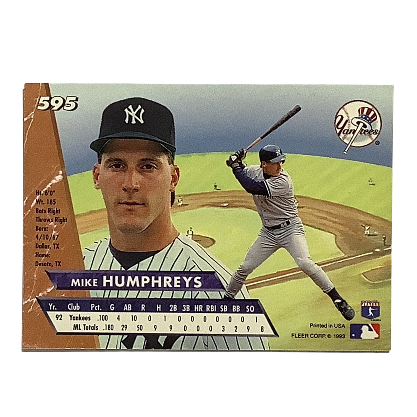 Mike Humphreys, Yankees, MLB, Fleer Ultra Baseball 1993, Rookie Card 595, EX/NM