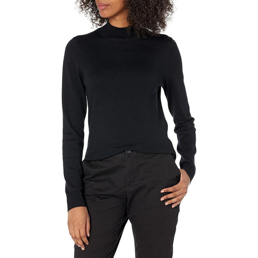 Women's Lightweight Mockneck Sweater, Black, Small (Cotton, Modal, Poly)