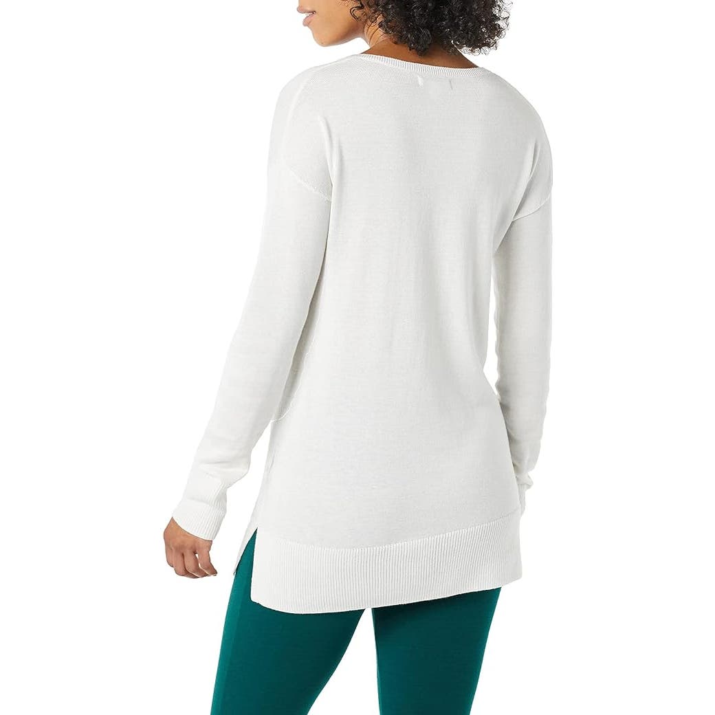 Women's Lightweight Long-Sleeve V-Neck Tunic Sweater, White, Medium