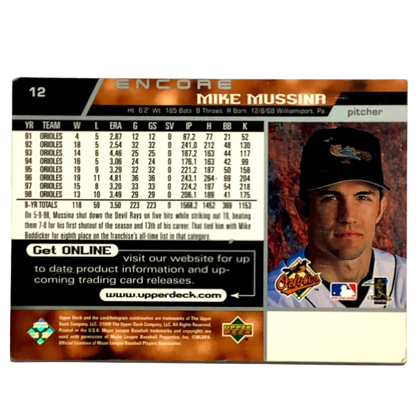 HOLO REFRACTOR, Mike Mussina, 1999 Upper Deck Encore, Card #12, EC