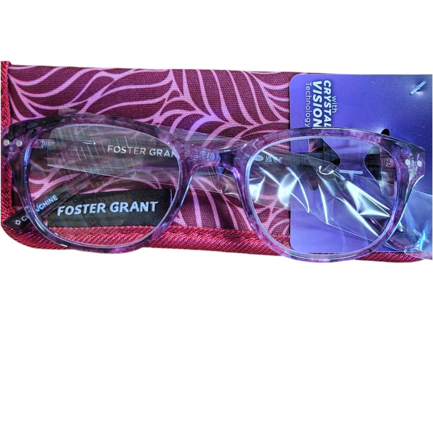 Foster Grant Crystal Vision Clear Pink Ombre Reading Glasses with Case, +1.50