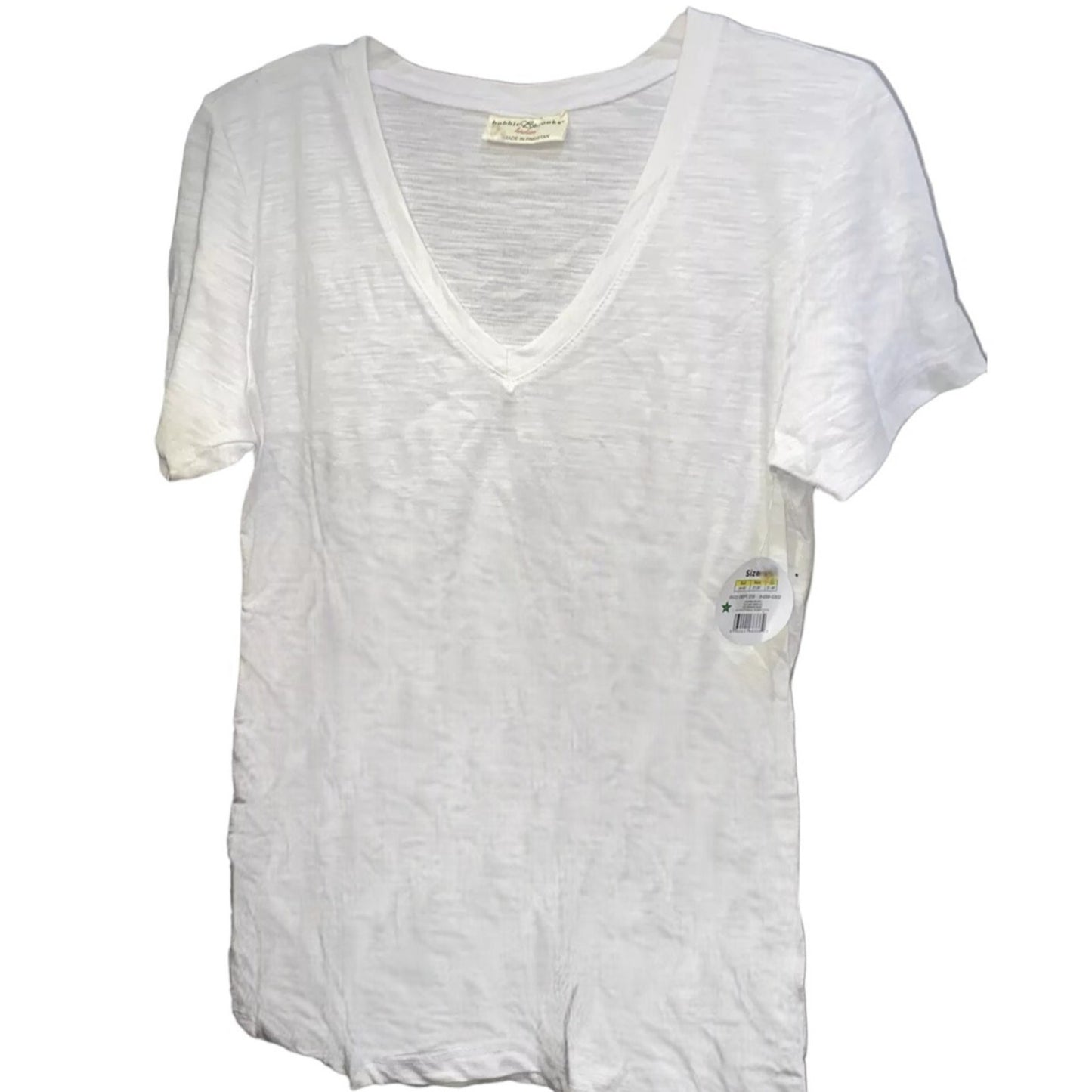 Bobbie Brooks, Small,  V-Neck T Shirt, S/S Basic Stretch Top, White, NWT