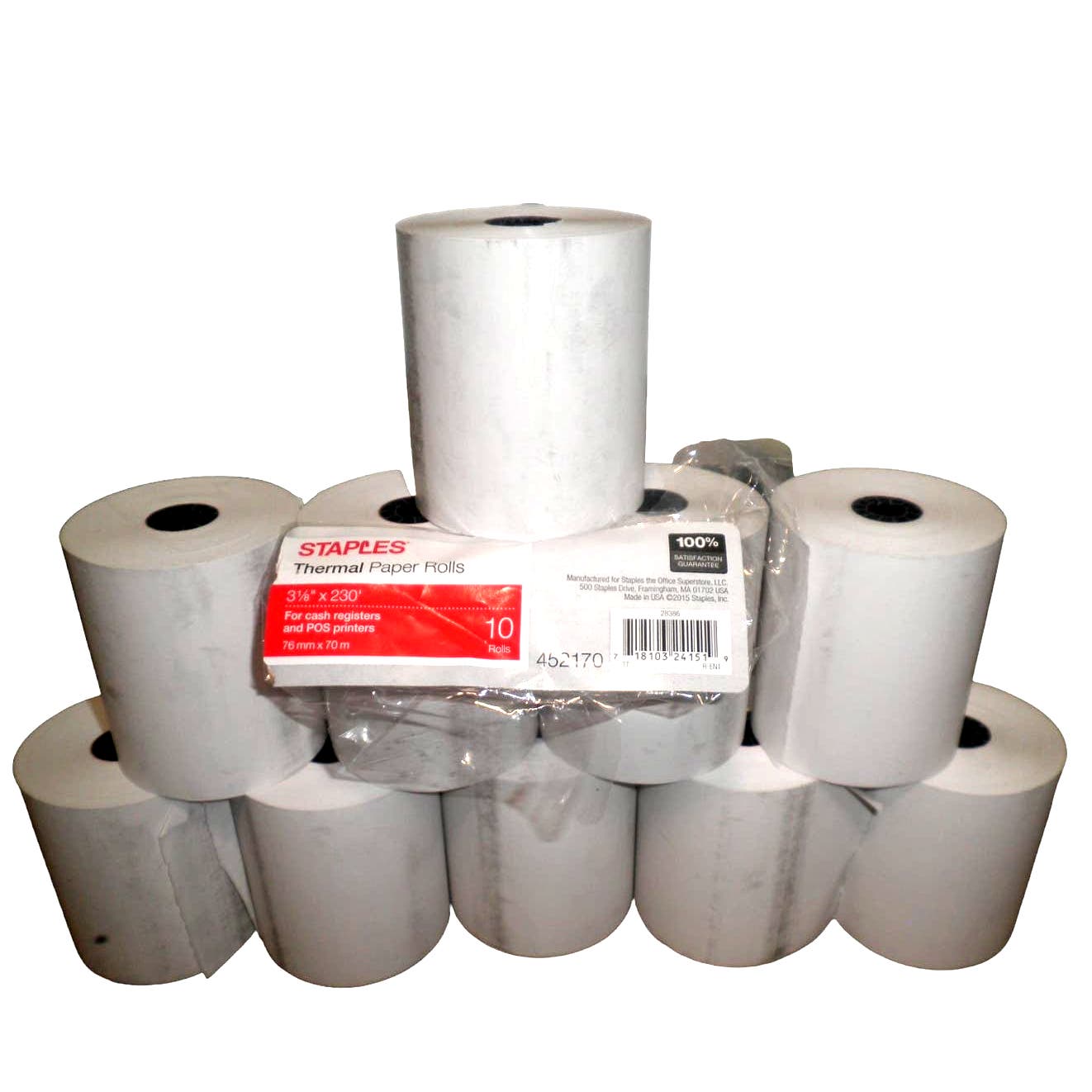 Staples Thermal 3 1/8" X 230' Paper Rolls, 10/Pack (452170)