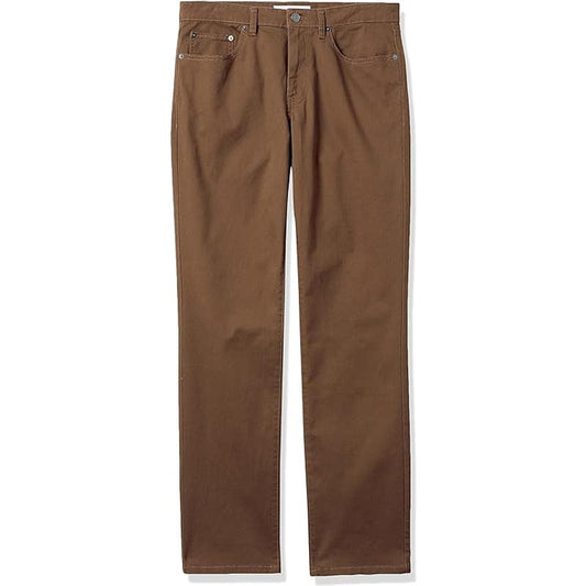 Mens Straight-Fit 5-Pocket Stretch Twill Pant, Brown, 34W x 28L, Cotton/Spandex