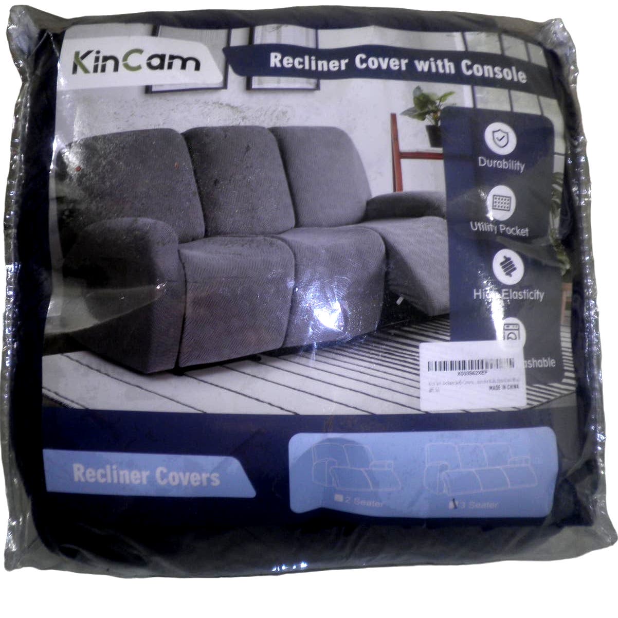 Furniture Recliner Sofa Slipcovers, Stripe Jacquard, (3 Seater, Dark Blue)