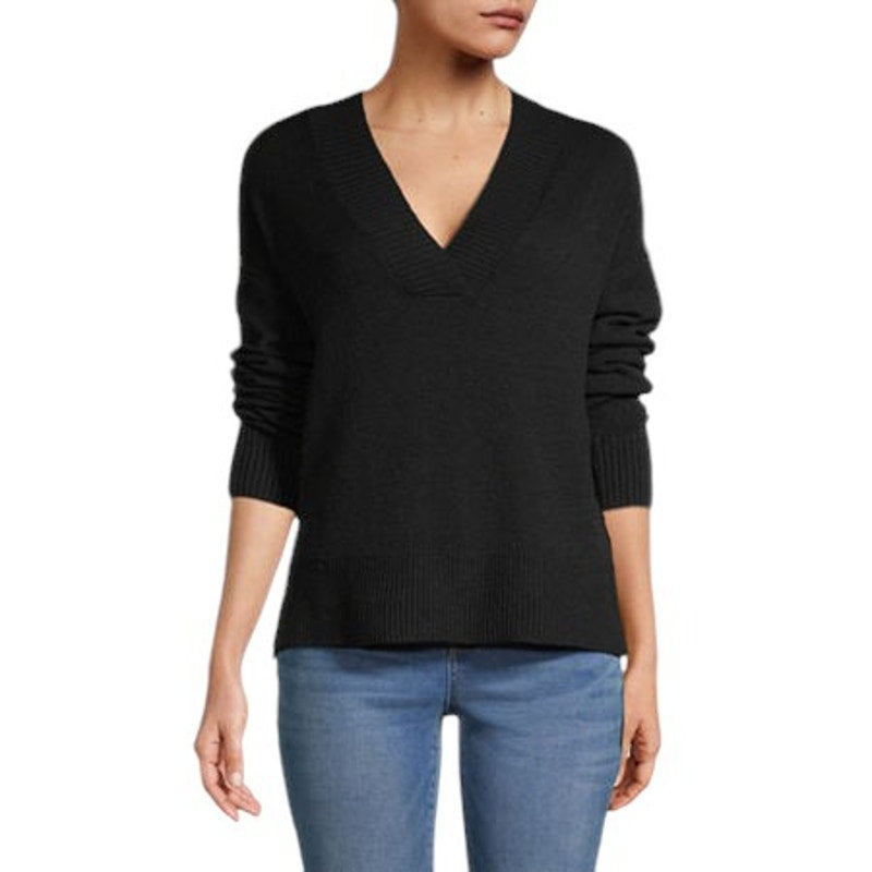 a.n.a A New Approach, Womens V-Neck Long Sleeve Pullover Sweater, Black, S (4-6)