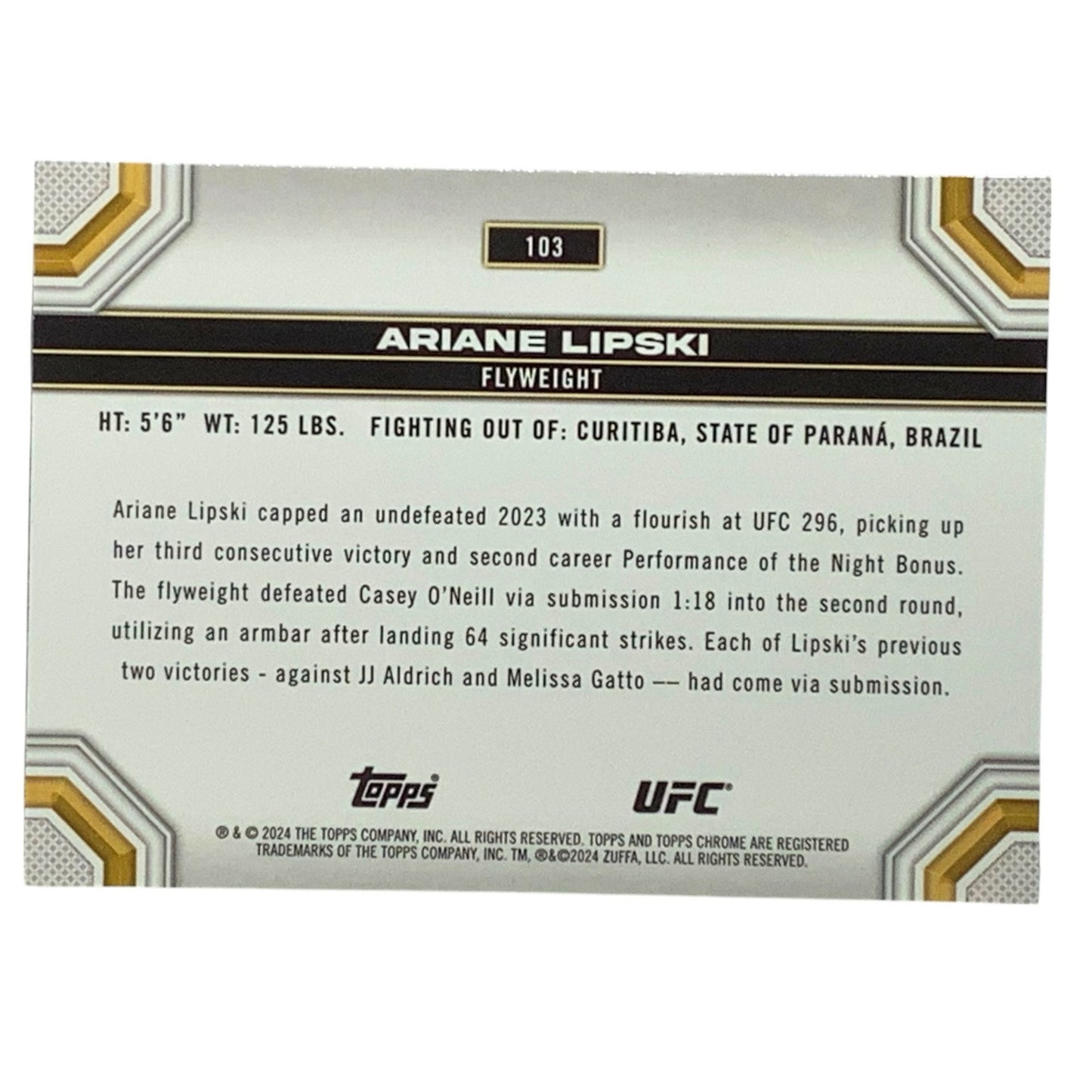 Ariane Lipski, UFC Flyweight, Card 103, 2024 Topps Chrome UFC, NM+