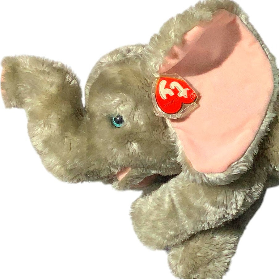 2002 Ty Beanie Baby - 16"H Hard to Find Teensy The Elephant, Gray w/ Pink Ears