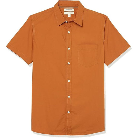 Goodthreads Standard-Fit Short-Sleeve Button-Down Stretch Poplin Shirt, Dark Caramel, Medium, NWT