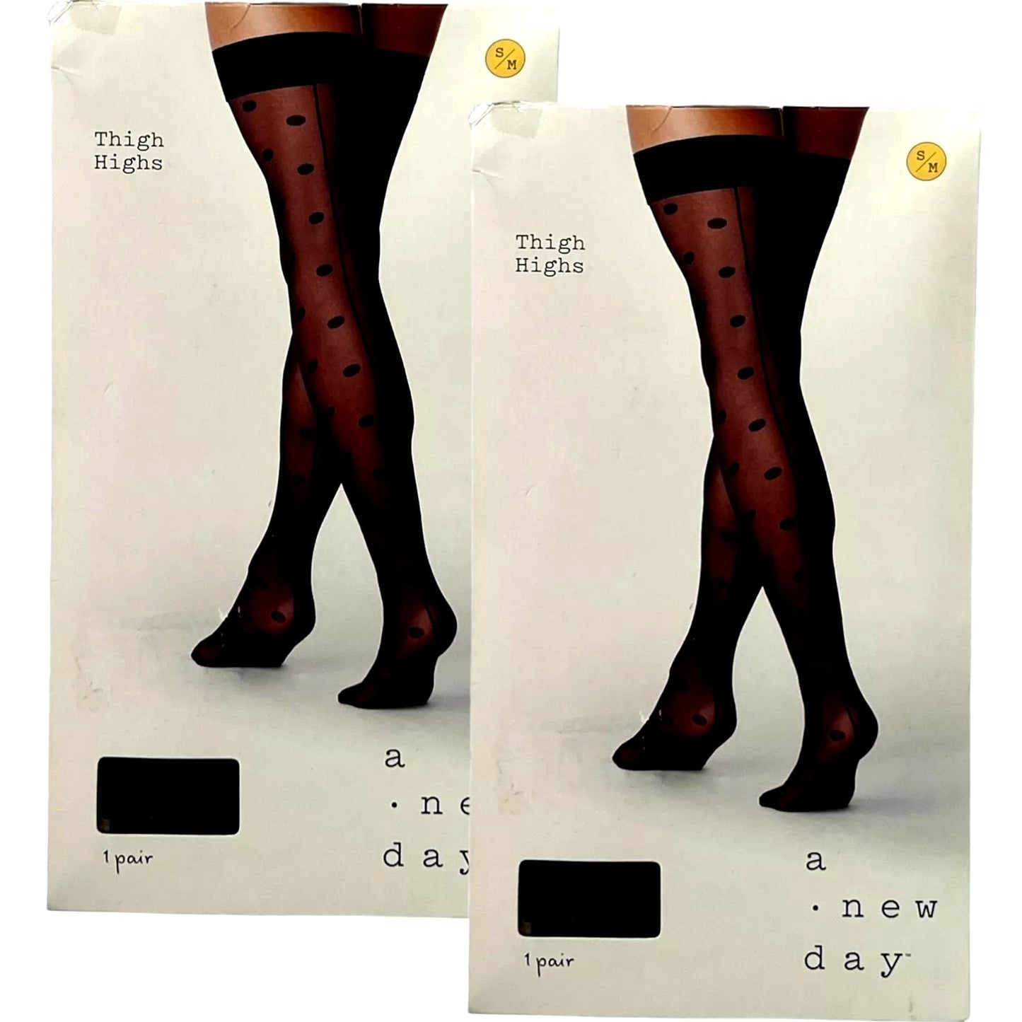 2 Pairs, Women's Polka Dot Back Seam Thigh Highs - a New Day™ Black S/M