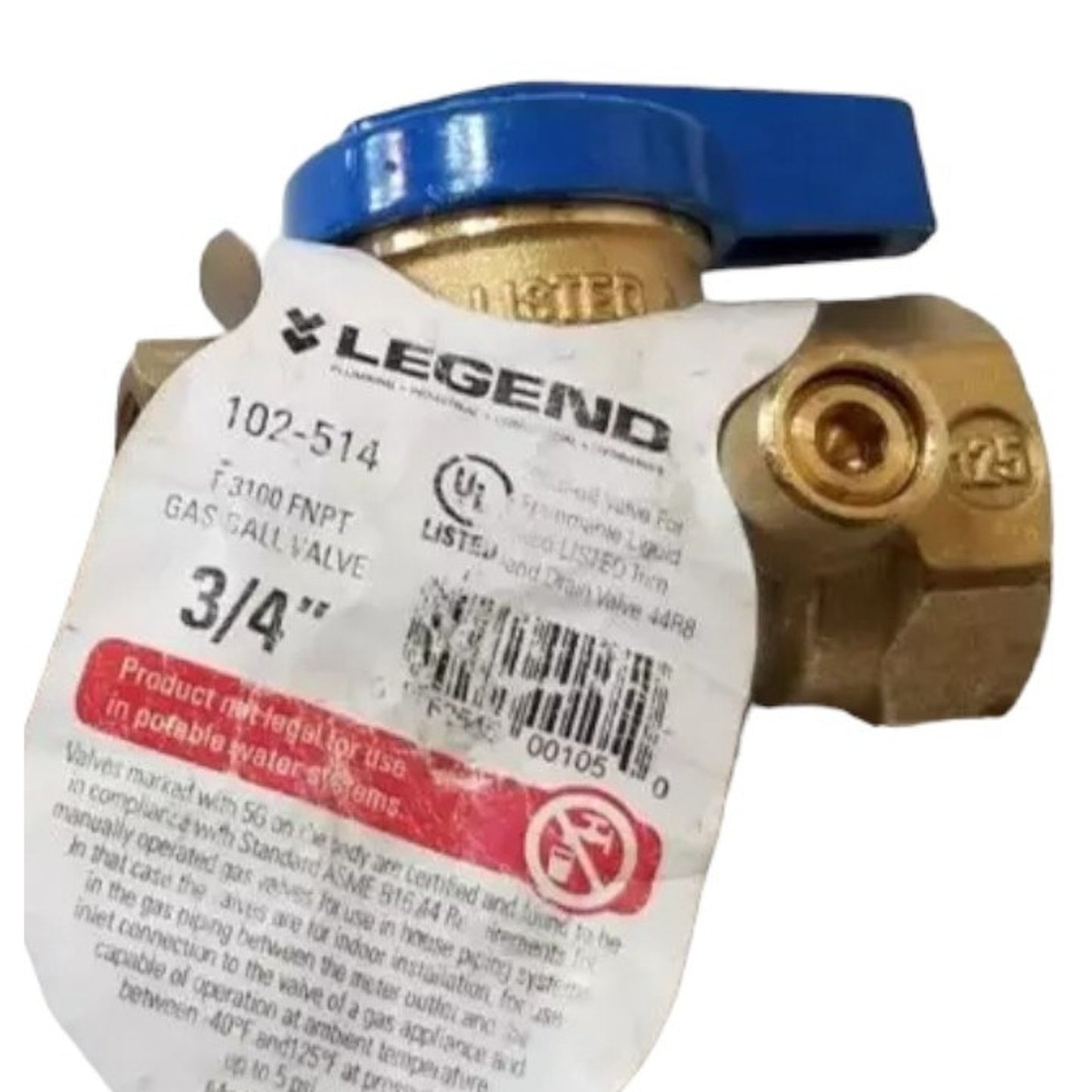 2 CT. Legend Manual Ball Valve: 3/4" Pipe Part#: 102-514. For Fluids and Gases